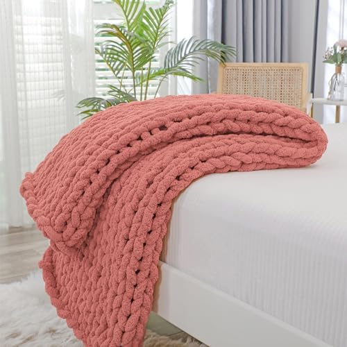 Bigacogo Chunky Knit Throw Blanket for Couch, 40x40 inches, Antique Red by Bigacogo