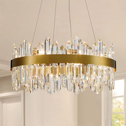 Gold Modern Oval Crystal Chandelier, 16-Lights Luxury Chandeliers Modern 2-Tiers K9 Crystal Chandelier Pendant, Light Fixture G9 Lights for Dining Living Room Entryway Kitchen Dia 23 inch by LIZZTREE