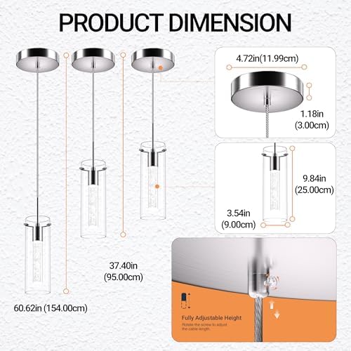 LED Crystal Pendant Lights for Kitchen Island, Brushed Nickel, 3 Pack - Image 5
