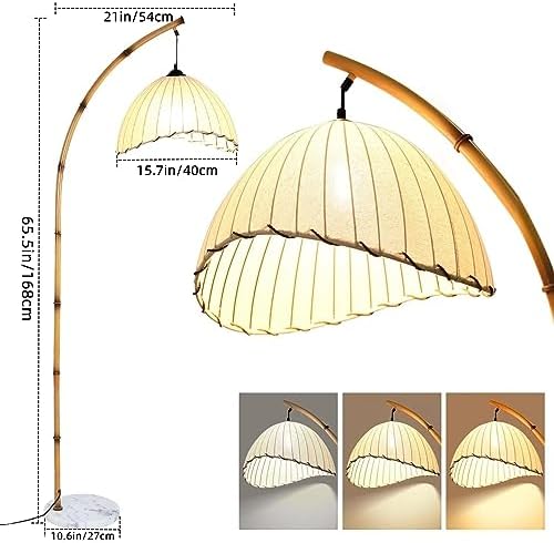 Retro Floor Lamp Unique Bamboo Color Floor lamp Bohemian Hanging Arc Floor Lamp with Antique Rattan Style Vertical Standing tall Lamp for Bed Room Farmhouse Study Living Room Indoor decoration - Image 5
