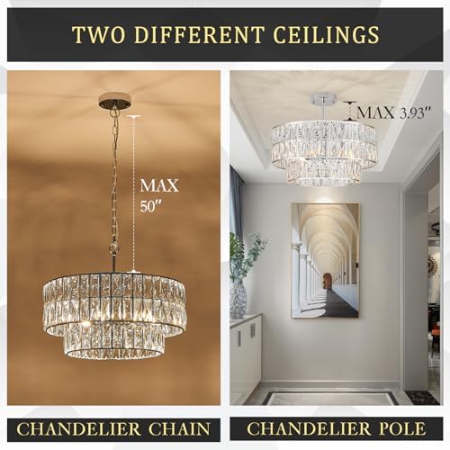 CATINER Chrome Crystal Chandelier 20" 6-Light Modern Semi Flush Pendant - Image 6