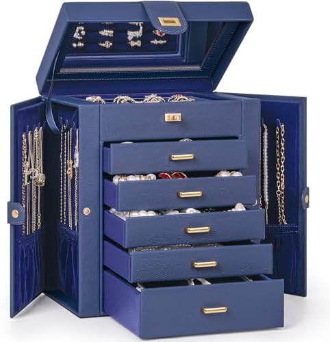 AKOZLIN 6-Tier Jewelry Box Organizer 5 Drawers Storage Medium Blue by AKOZLIN