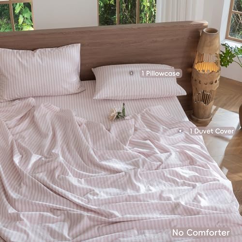 MooMee Striped Duvet Cover Set 100% Washed Cotton Linen Like Twin - Image 2