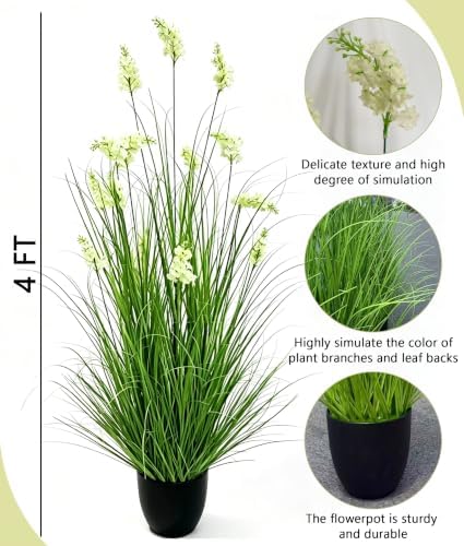 4 Ft White Artificial Hyacinth Flowers, 2 Pack, Potted Faux Plants - Image 2