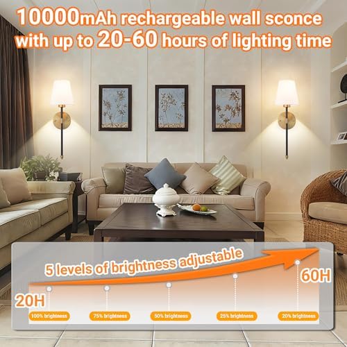 Nekhung Battery Operated Wall Sconce, Peel and Stick Sconces Set of 2 - Image 6