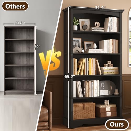 TVU 5-Tier Wooden Bookshelf, 31.5" W x 65" H ×9.9" D Bookshelf with Storage, Floor Standing Modern Style Display Bookcase for Living Room, Office, Study Room, Entryway, Black - Image 6