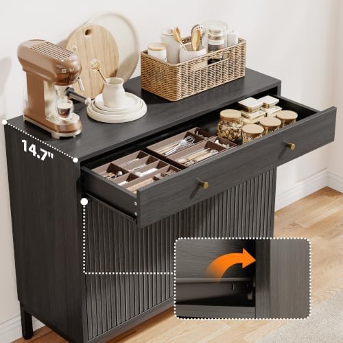 Mericonia Sideboard Buffet Cabinet Storage, Modern Wood Console Fluted Credenza - Image 3