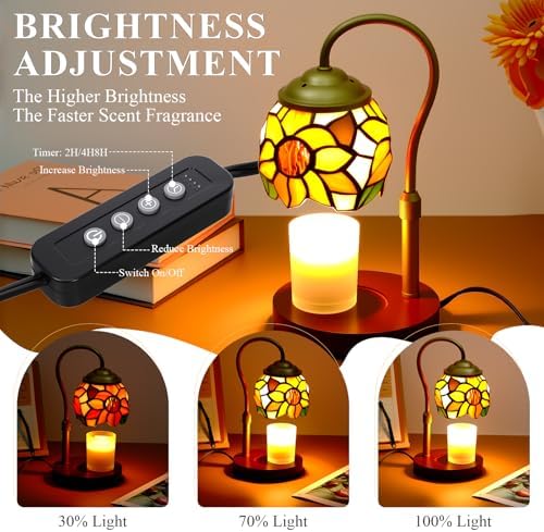Candle Warmer Lamp - Electric Candle Lamps Timer Dimmer, Sunflower Tiffany Style Stained Glass Candle Warming Lamp Compatible with Jar Candles Valentine Birthday Gifts for Mom Friend Wax Melt Warmer - Image 3