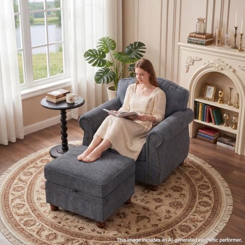 Traditional Oversized Accent Reading Chair, 41.3", Chenille, Dark Gray - Image 6