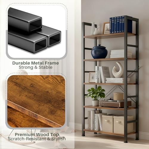 5 Tier Bookshelf, Free Standing Bookcase with Open Storage Shelves - Image 5