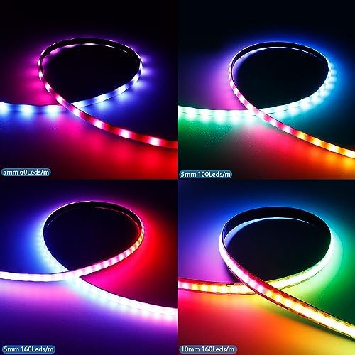 160LEDs/m 6.5FT WS2812B WS2812 LED Strip,5mm Width Individually Addressable Dream Color Flexible Smart Light Tape for Bedroom,Kitchen,Stage,TV Backlight,DC5V - Image 3