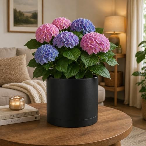 Giraffe Creation 14 Inch Cylinder Plant Pot, Modern Round Planter with Drainage Holes and Saucer, Durable Plastic Flower Pot for Indoor Outdoor Plants, Black - Image 6