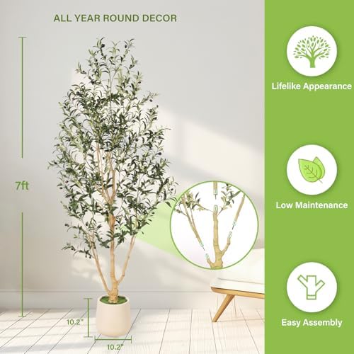 FEELEAD Faux Olive Tree 7ft with Planter for Living Room Home Indoor Decor - Image 3