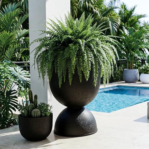 KOL 23 Inch Tall Planters, Black Plastic Urn Planters, 1 Pack - Image 4