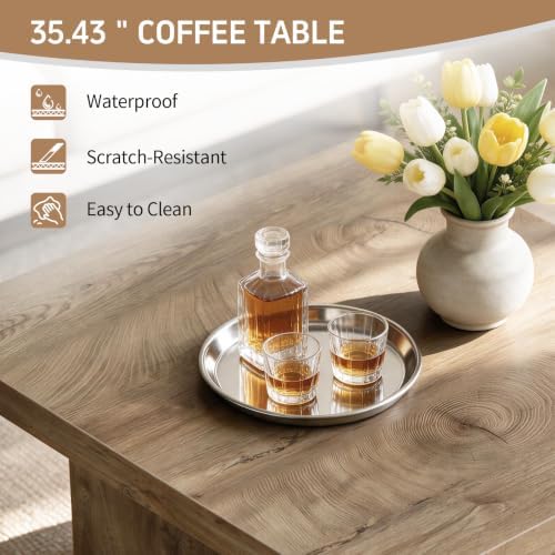 Square Coffee Table,Wooden Living Room Table,Center Table with a Large Tabletop,35.4" x 35.4",for Small Spaces, Apartments, Living Rooms, Vintage Brown - Image 6