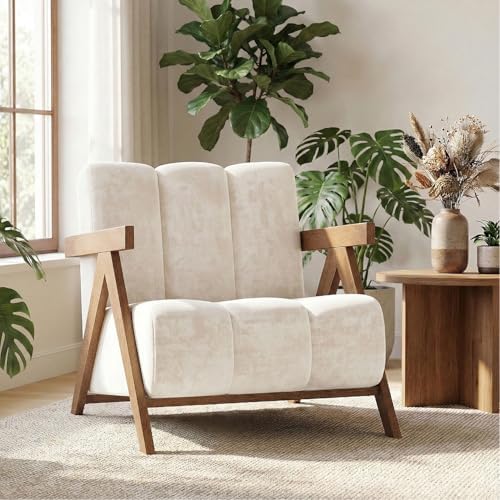 Modern Accent Chair for Living Room Bedroom,Comfy Chenille Reading Chair with Wood Frame,Oversized Upholstered Lounge Armchair with Thick High-Elastic Sponge for Apartment & Waiting Room (White,1) by GaussenFurniture