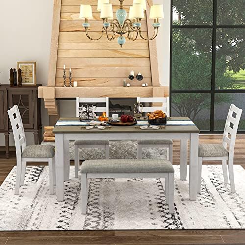 Harper & Bright Designs Classic and Traditional Style 6 - Piece Dining Set, Includes Dining Table, 4 Upholstered Chairs & Bench (Brown) - Image 3