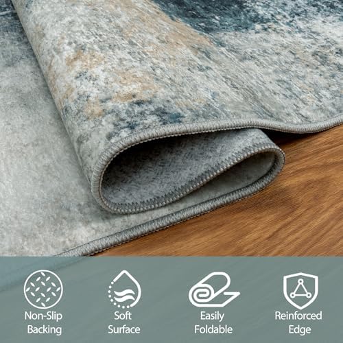 5x7 Area Rugs for Living Room Washable Bedroom Dining Room Teal Grey Gold - Image 4