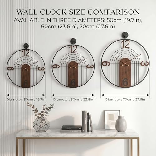 Modern Large Walnut Dial Wall Clock, Wood Metal Frame Silent Non Ticking Wall Clocks Decoration for Living Room, Bedroom, Kitchen, Study, Handmade Home Decor Present Idea, 29.5 Inch - Image 3