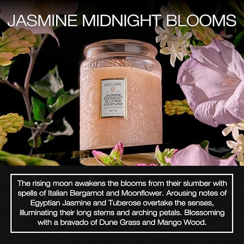 Voluspa Jasmine Midnight Blooms Large Scented Candle Jar 18 Oz, 100 Hr Burn - Image 2