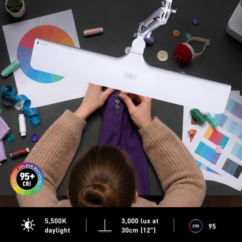Daylight Lumi Lite LED Table Lamp with Clamp – 3 Brightness Levels, Memory Function, Spring-Balanced Adjustable Arm, 95+ CRI, 5500K Daylight Light for Crafting, Reading, Sewing & Hobby Work - Image 4