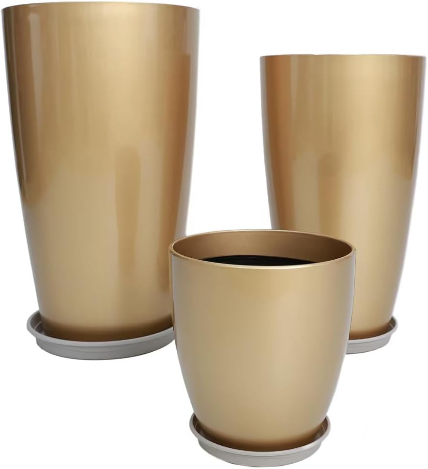 24,21,11 Inch Large Plastic Planters with Drainage Hole and Saucer - Set of 3 Tall Plant Pots Indoor Flower Pot Tall Round Planters Outdoor Large Tall Planter by MinCHI257