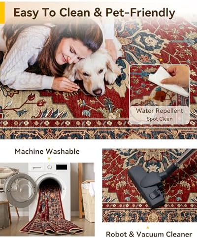 RELEANY Washable Area Rug, 3'x4', Red/Blue - Image 4