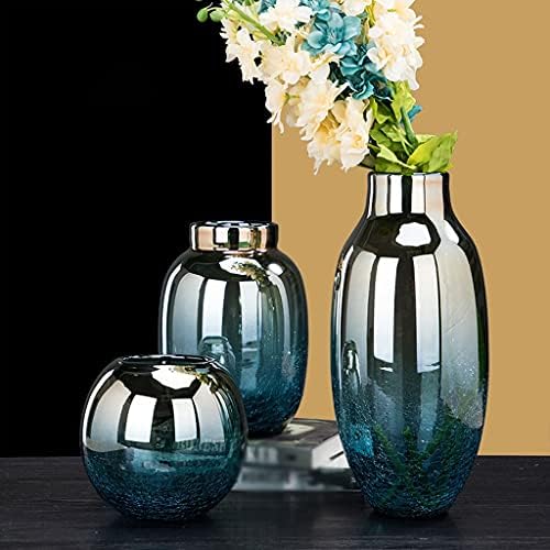 GRFIT Decorative Vase Blue Electroplated Glass Vase Home Coffee Table Office Desktop Restaurant Decoration Vase Handmade Vase Ceramic Vase Glass Vase Hydroponic Flower Vase (Size : B) - Image 5