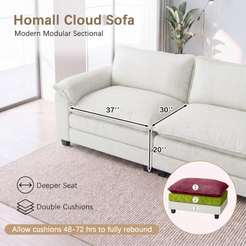 Homall 158.6" Cloud Couch, Modular Sectional Sofa, White - Image 5