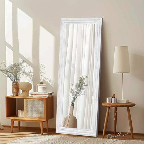 58x22in Full Length Mirror, 3-Tier Stepped Solid Wood Frame, White by ABSWHLM