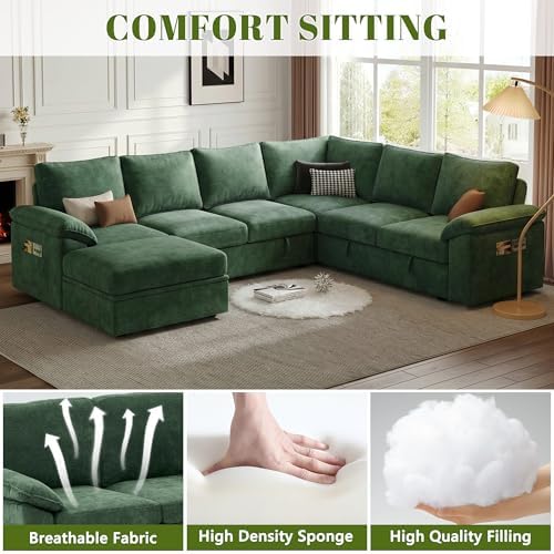 106'' Modular Sectional Sofa with Pull Out Bed, Sleeper Sofa, Green - Image 5