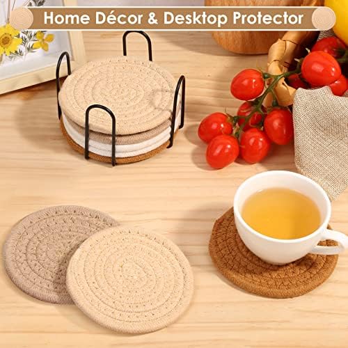 Mckanti 8 Pack Absorbent Coasters with Holder, 4 Colors Minimalist Home Decor, 4.3 Inches - Image 3