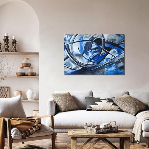 Abstract Wall Art Decor Modern Wall Art Pictures for Living Room Abstract Canvas Art Wall Decor Blue Wall Art Prints Black and White Wall Art Decor Artwork for Walls Home Office Decorations 32" X 48" - Image 4