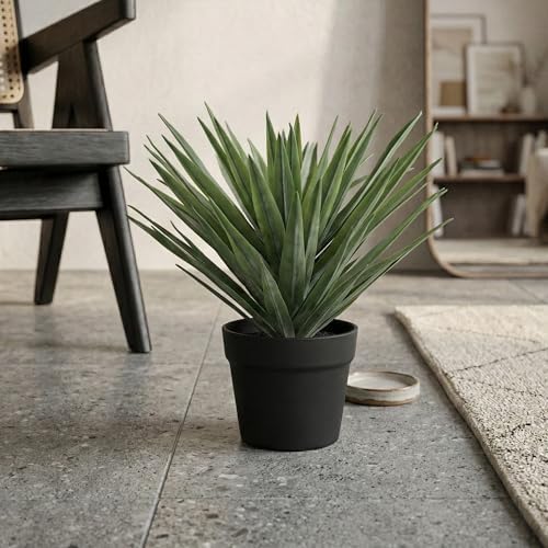 15 Inches Artificial Agave Plant for Indoor & Outdoor - Large Fake Agave Plant in Black Pot with Real Stone Pebbles, Modern Home Office Decor, 81 Leaves - Image 6