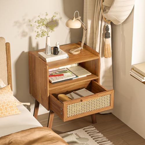 Lerliuo Rattan Nightstands Set of 2, Side Table with Drawer - Image 5