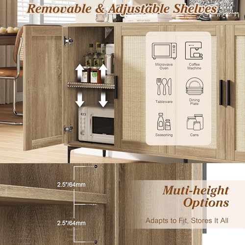 JASIWAY Buffet Cabinet with Storage, 48" Rattan Coffee Bar Cabinet Station - Image 4