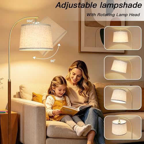 CINKEDA Wood Arc Floor Lamp,63" Tall Mid Century Modern Standing Lamp with Foot Switch & 3 Color Temperatures,Vintage Floor Lamps for Living Room Bedroom Office Reading Corner (Bulb Included),Walnut-A - Image 5
