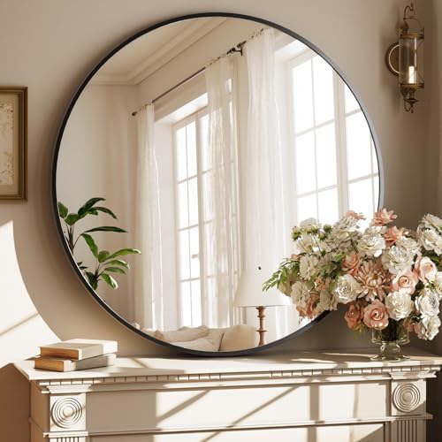 XRAMFY 40 Inch Round Mirror - Black Circle Mirrors for Bathroom, Entryway by XRAMFY