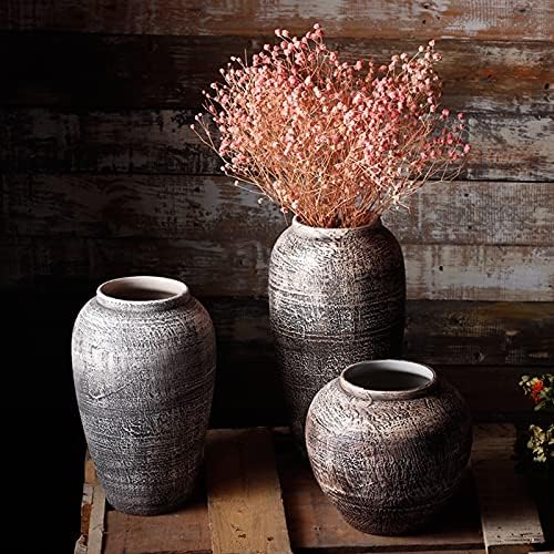 Indoor Gardening Stone Texture Vase, Vintage Ceramic Vase Hotel Lobby Outdoor Courtyard Large Decorative Vase(Size:17 * 35CM) - Image 5
