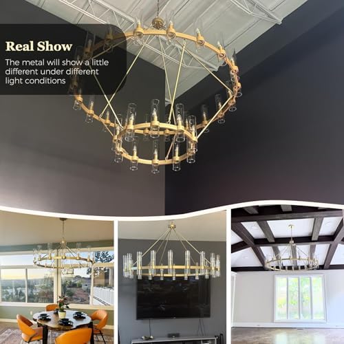 Gold Wagon Wheel Chandelier 2 Tier, 60 Inch Chandeliers with Glass Shade, 30-Light Large Chandelier for High Ceiling, Modern Farmhouse Chandeliers for Living Room, Dining Room, Entryway and Staircase - Image 5