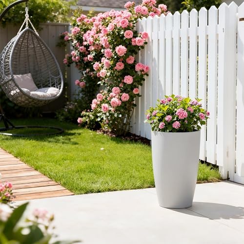 Kante Large Round Tapered White Concrete Planter 20.5" Tall, Outdoor - Image 7