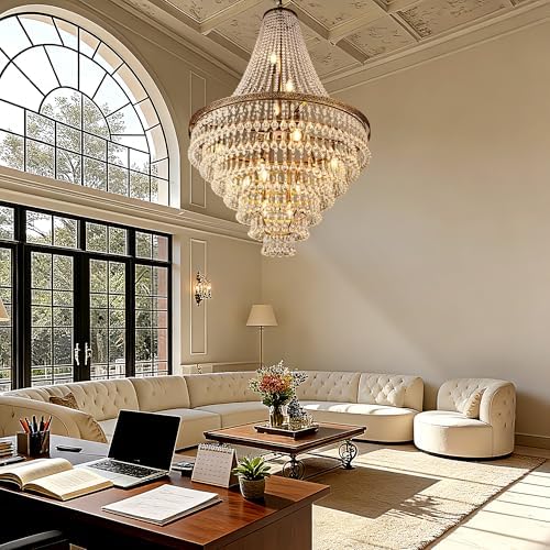Wellmet French Empire Crystal Chandeliers, Antique Bronze Chandeliers 13 Lights, Rustic Farmhouse Chandelier High Ceiling Light Fixture for Entryway, Foyer, Dining Room, Staircase, 34" W - Image 7