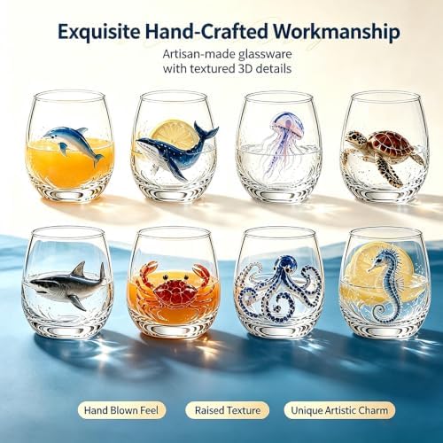 3D Ocean Animal Artisan Glassware Collection, Marine Animal Embossed Cup - Image 4