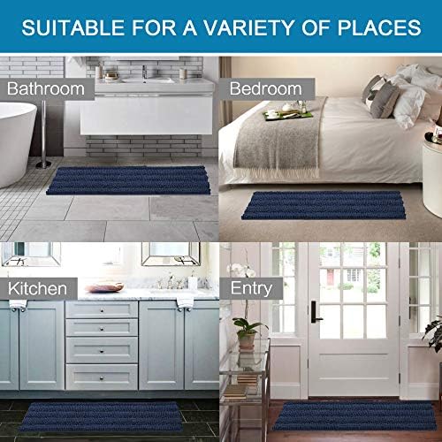 H.VERSAILTEX 2 Piece Bathroom Set - Super Absorbent Chenille Striped Bath Mats, Non Skid, Machine Washable - Navy, 47 x 17 Plus 17 x 24 Inches - Image 6