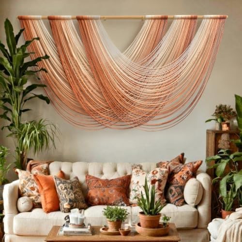 Macrame Wall Hanging Orange Boho Fiber Art Large Decor 57"W*31"L by FLBER
