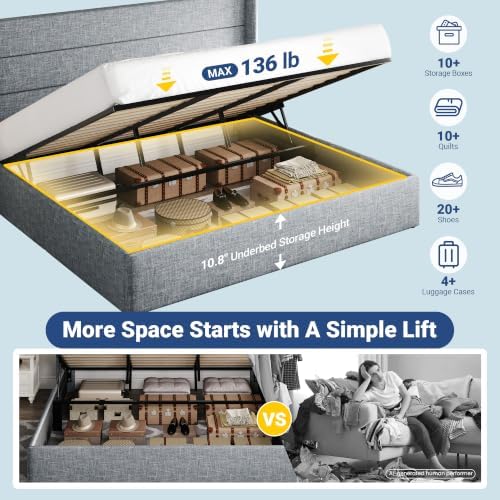 Allewie King Size Lift Up Hydraulic Storage Bed Frame Blue Grey - Image 3