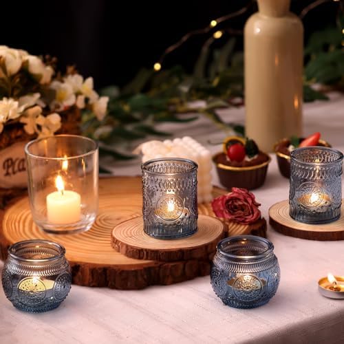 DARJEN 24Pcs Blue Votive Candle Holders - Glass Candle Holder for Party Decoration, Tea Lights Candle Holder for Wedding Shower & Gift - Image 3