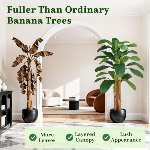 7ft Artificial Banana Tree Real Bark Trunk Faux Banana Leaf Tree - Image 3