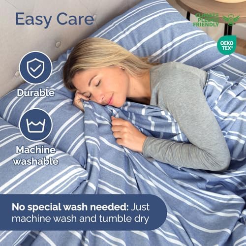 Short Queen Size 4 Piece Bed Sheet Set - RV Short Queen - Blue Stripes - Image 6