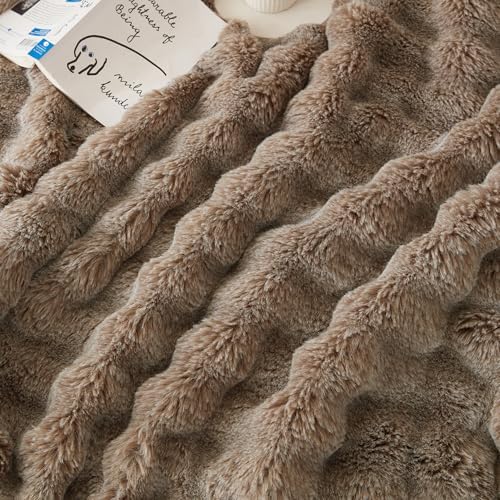 COOVA Soft Bubble Faux Fur Throw Blanket, 60"x80", Cationic Brown - Image 5